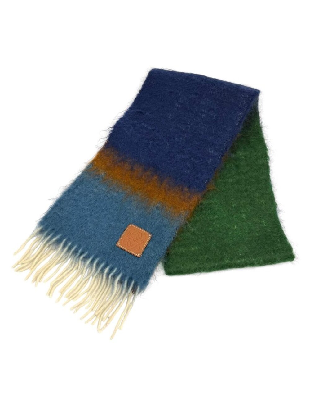 Loewe Mohair Wool Blend Anagram Leather Patch Gradient Color Scarf Multi